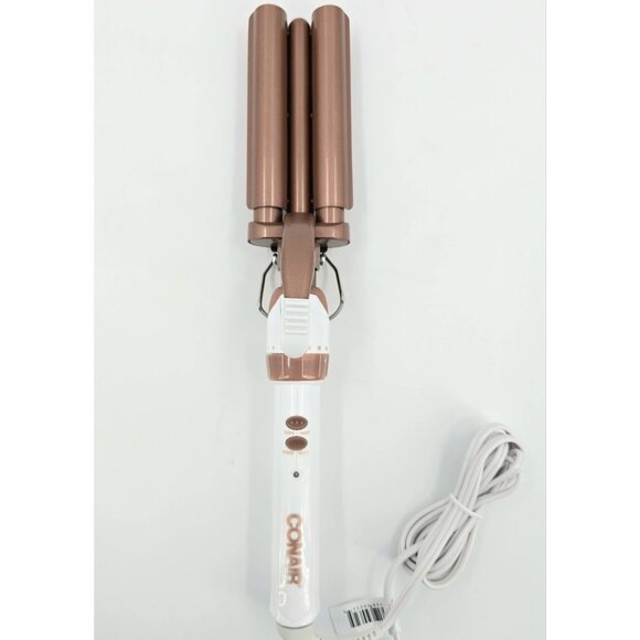 Conair Double Ceramic 3 Barrel Curling Iron Hair Waver White / Rose Gold - Picture 1 of 9